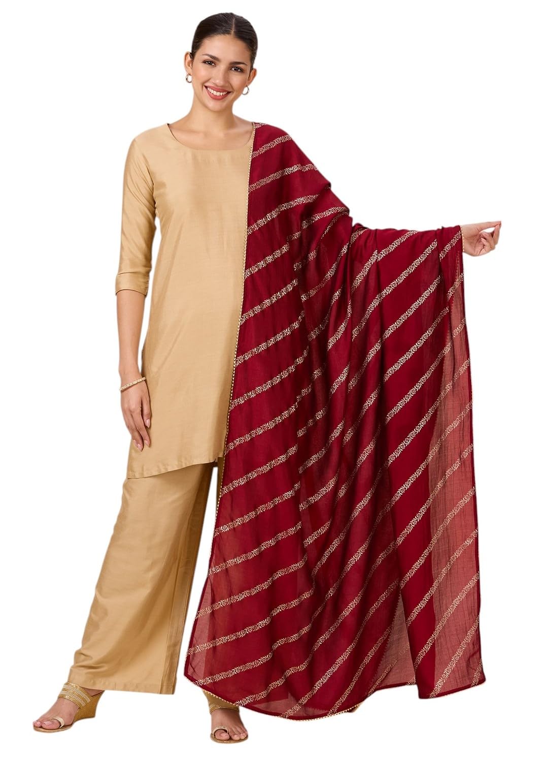 studio shringaar Women's Silky Polyester Full Size Dupatta With Golden Lehariya Print (42" X 2.5 Meters)-picture-27