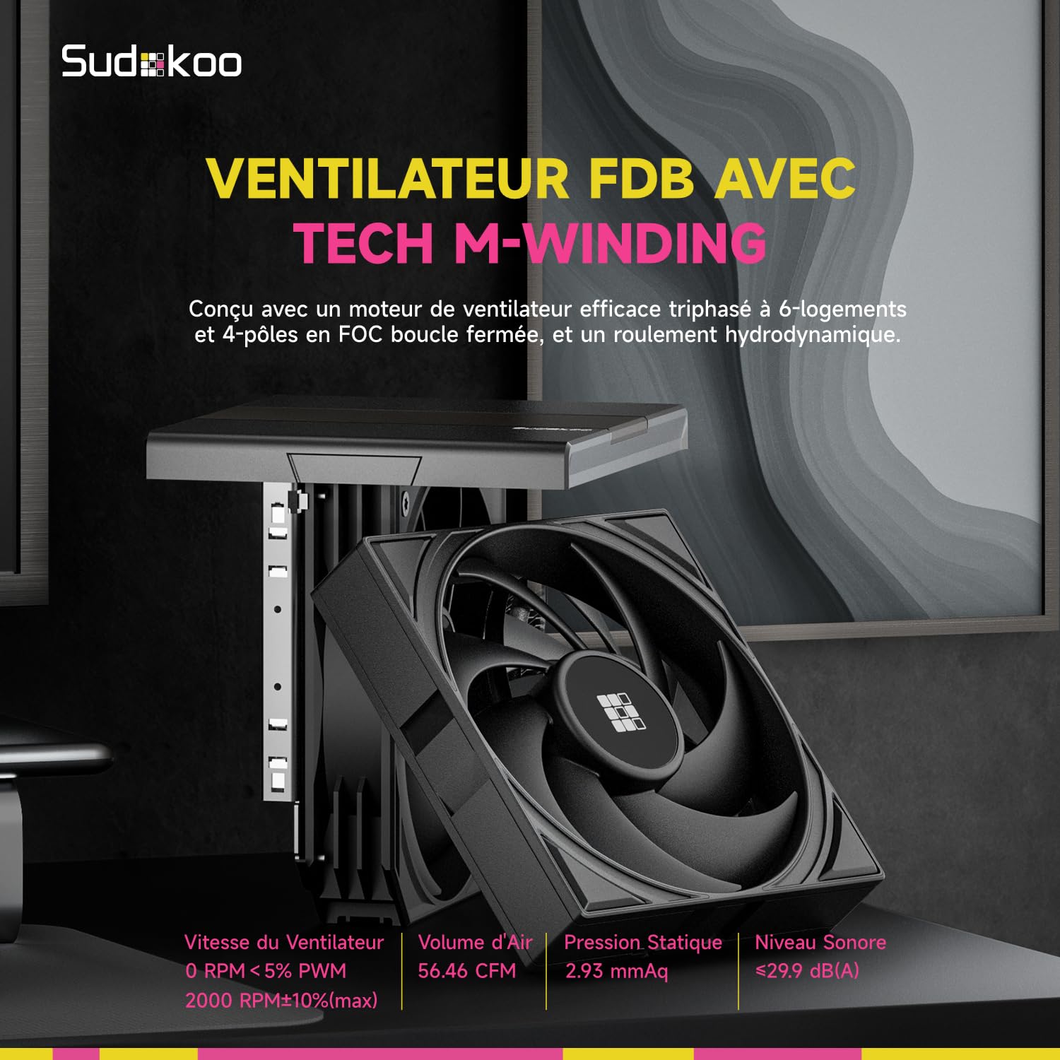 Sudokoo SK620 Ventirad AM5: Ventilateur Processeur PC - Refroidisseur CPU à Double Tour, CPU Cooler AM5 avec 2 x 120mm Ventilateurs PWM FDB, 6 Caloducs, Montage Coulissant Sans Outil, Noir