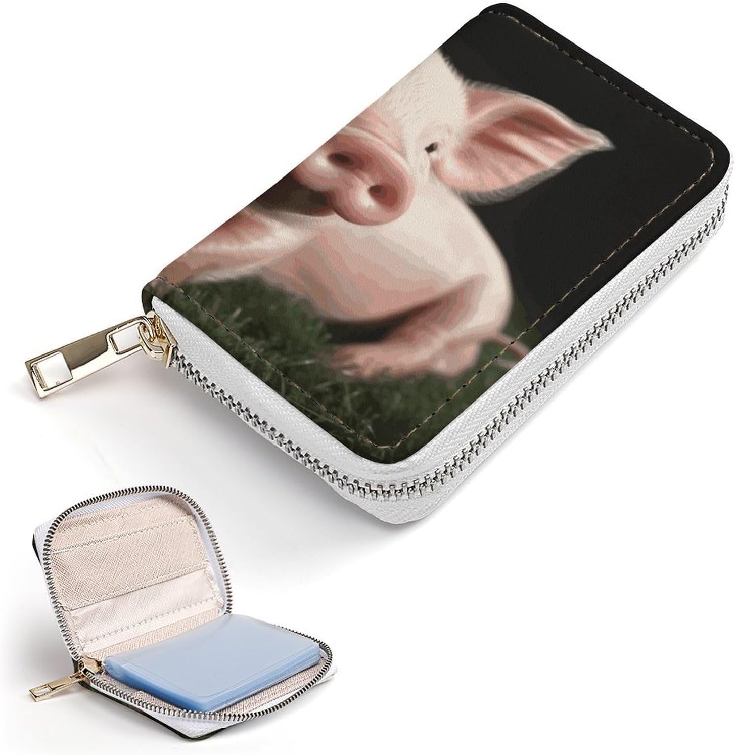Cute Pig Card Holder RFID Blocking,Credit Card Wallet for Women And Men,Card Case Organizer Bag with Zipper