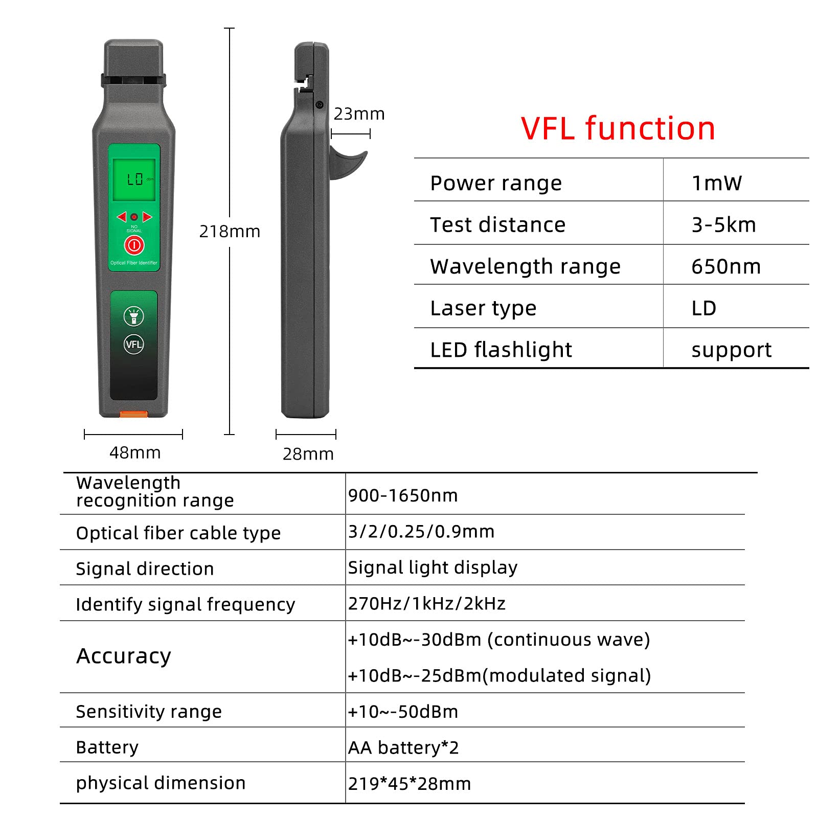 Glasfaser-Identifikator + VFL + LED-Licht OFI Live Fiber Identifier Detektor 900-1650nm SM und MM Fiber Cable Identifier