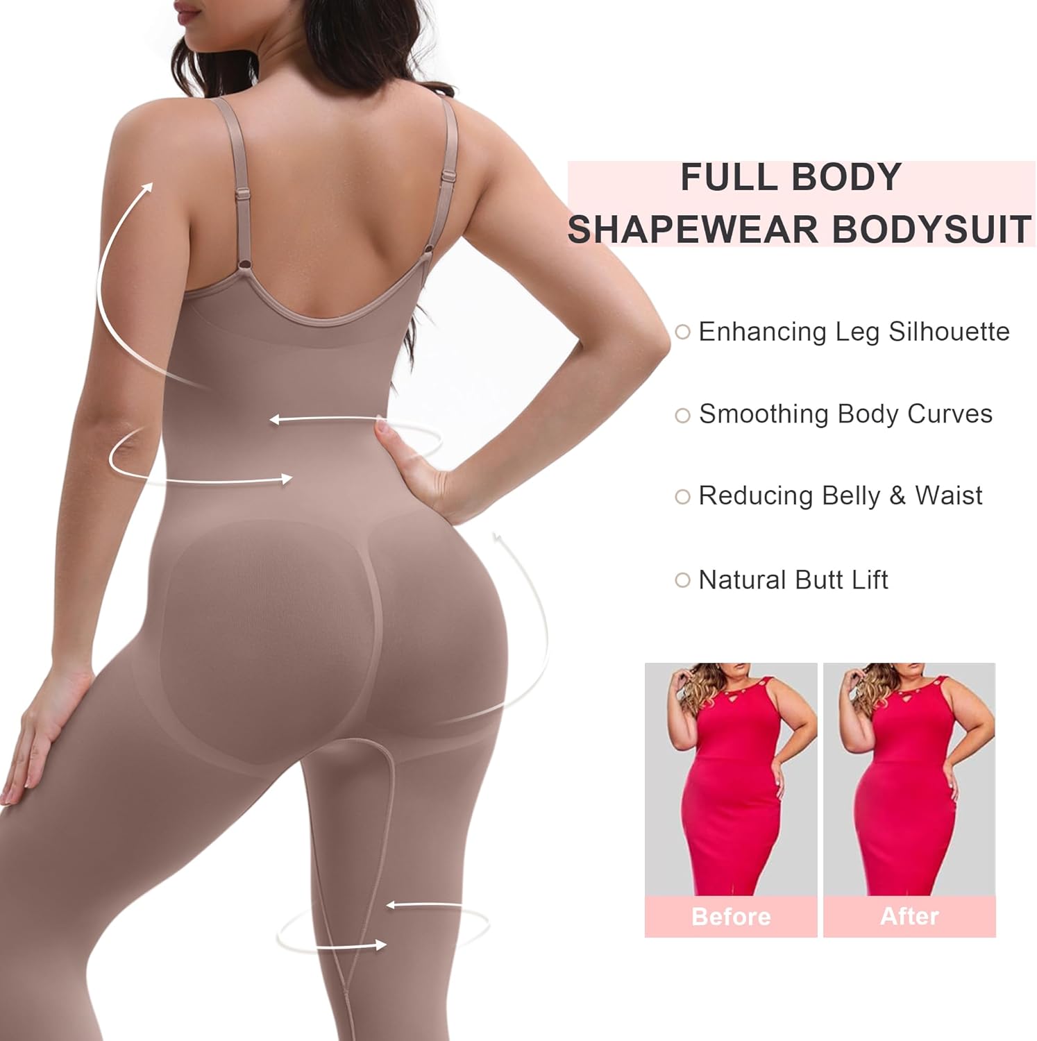 SHAPERX Hourglass Leggings 360 Compression 2 Sizes Look Full Body Shaper Breathable No Roll Down - Image 2