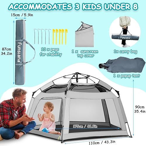 Miniatura 7 de Tienda de campaña desplegable para bebés, tienda de campaña para exteriores e interiores para playa con toldo, bolsa de viaje, patio de juegos