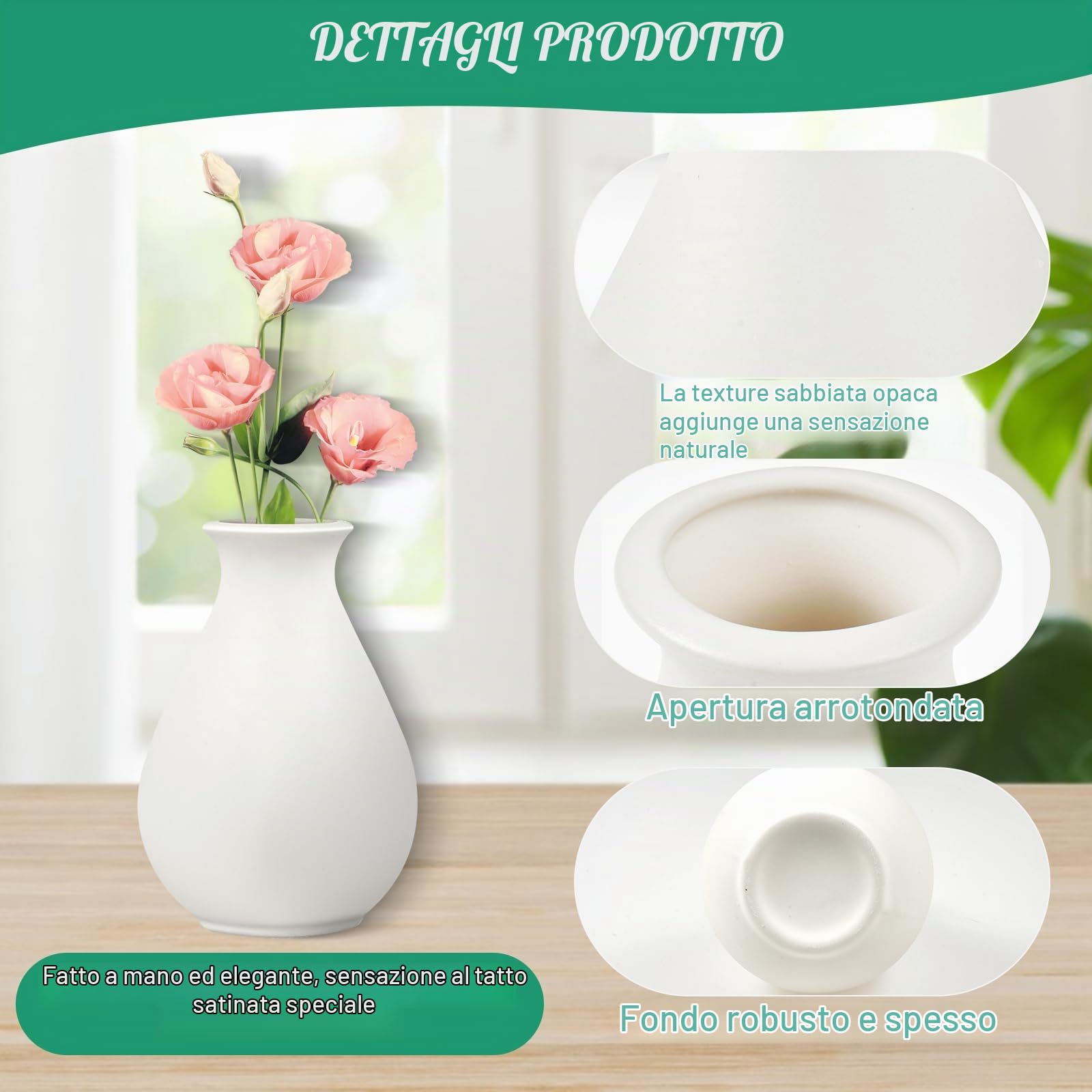 Rainmae Piccoli vasi in ceramica, set da 15 vasi in ceramica bianca minimalisti, decorazione di transizione compatta per soggiorno, camera da letto, ufficio, matrimonio