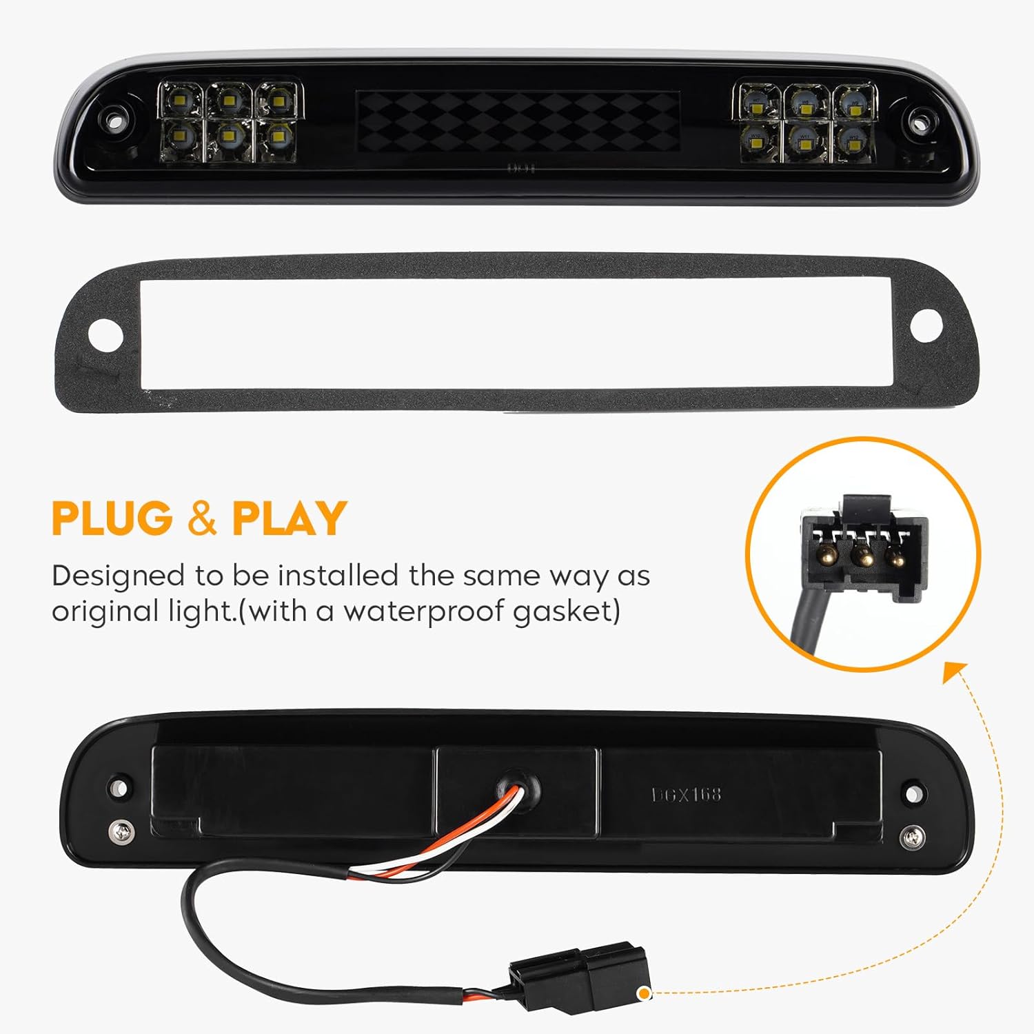 LED Tail Light + 3rd Brake Light Kit Fit for Ford F-250 F-350 F450 F550 Super Duty 1999-2007, Taillights and High Mount Stop Light, Smoke Lens 3Psc