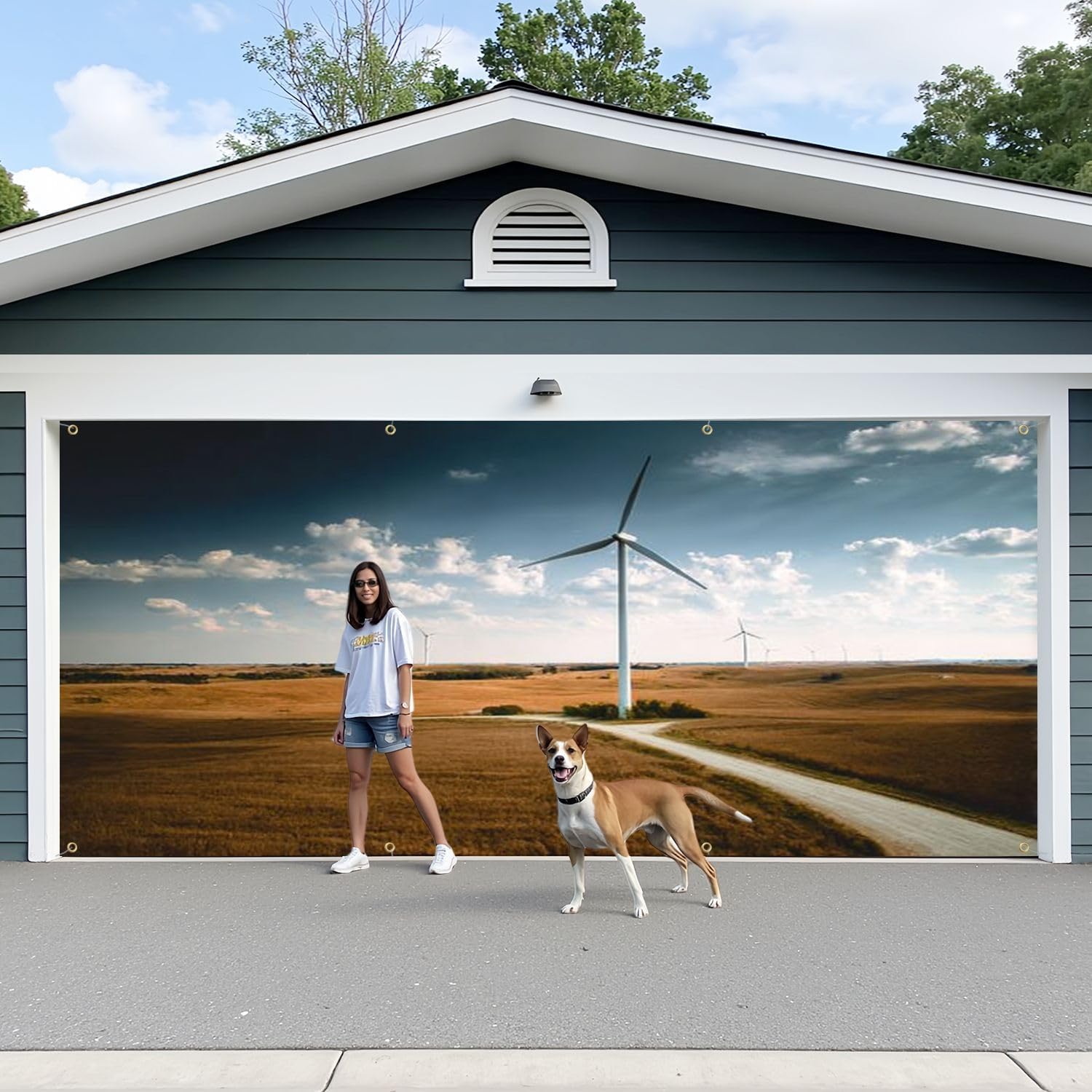 6x13ft Garage Door Cover Wind Turbine Nebraska Garage Door Banner Decorations Polyester Door Mural Backdrop for Outdoor Indoor Party Background Decor