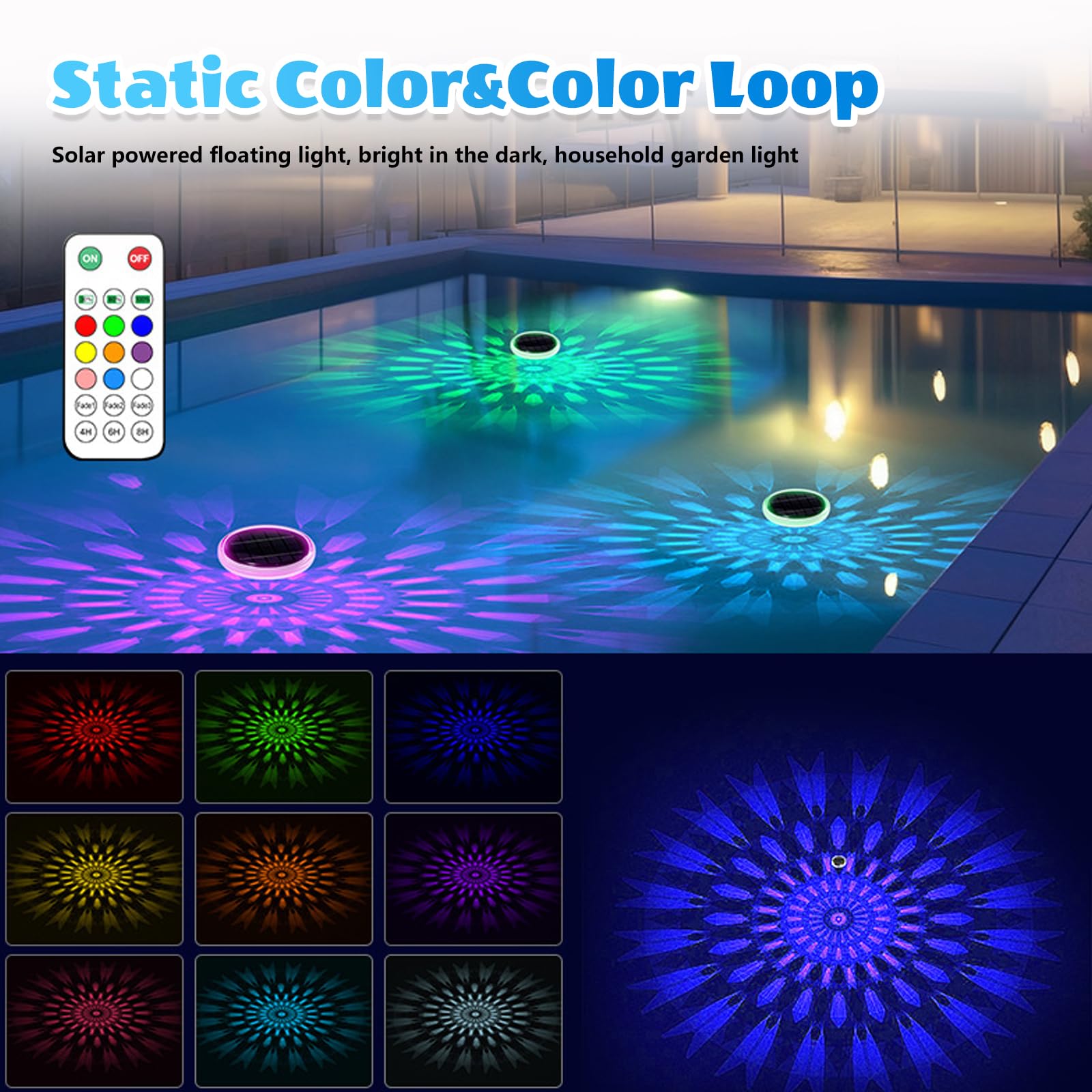 Lot De 2 Lumière Piscine Flottante, Lampe Piscine Rgb Led Avec Télécommande Et 9 Couleurs, Étanche Ip67 Éclairage Solaire De Piscine, Lumière Piscines Solaire Pour Spa, Fontaine, Étang, Jardin