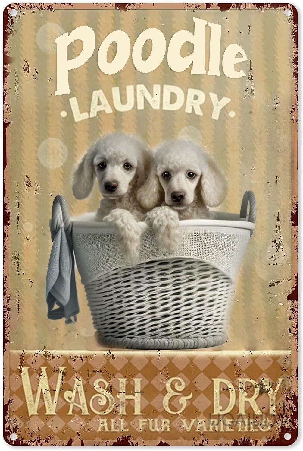 peiyeety Metal Tin Sign Poodle Dog Laundry Room Art Decorative 8x12 Inch Vintage Retro Wall Art Plaque For Dog Lover Laundry Room Rustic Funny Novelty Wall Decor