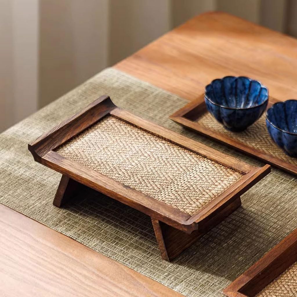 Bandejas Servir Comida Bandeja For Taza De Té Rectangular Madera Maciza For El Hogar, Bambú Zen Retro Mesa Cama