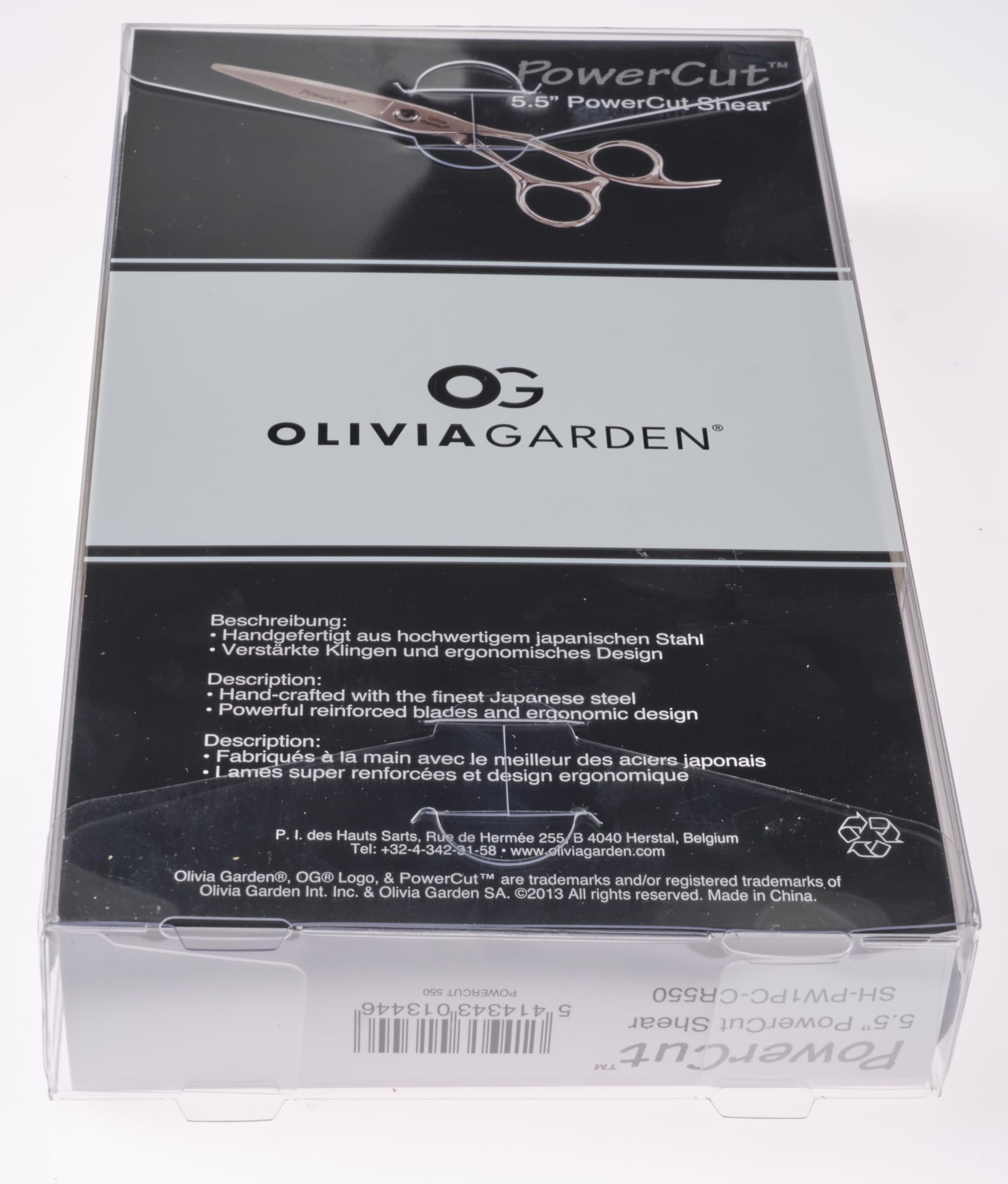 Olivia Garden Powercut 5.50" Forbici in Custodia Nera - Alta Prestazione di Taglio, Lame Convesse, Manico Ergonomico