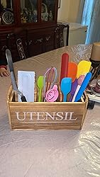 BESSIO Kitchen Utensil Holder For Counter - Extra Large Wooden Cooking Utensil Holder Farmhouse Spatula Holder Utensil Organizer For Countertop With Kitchen Drawers Organizer And 11 Compartments