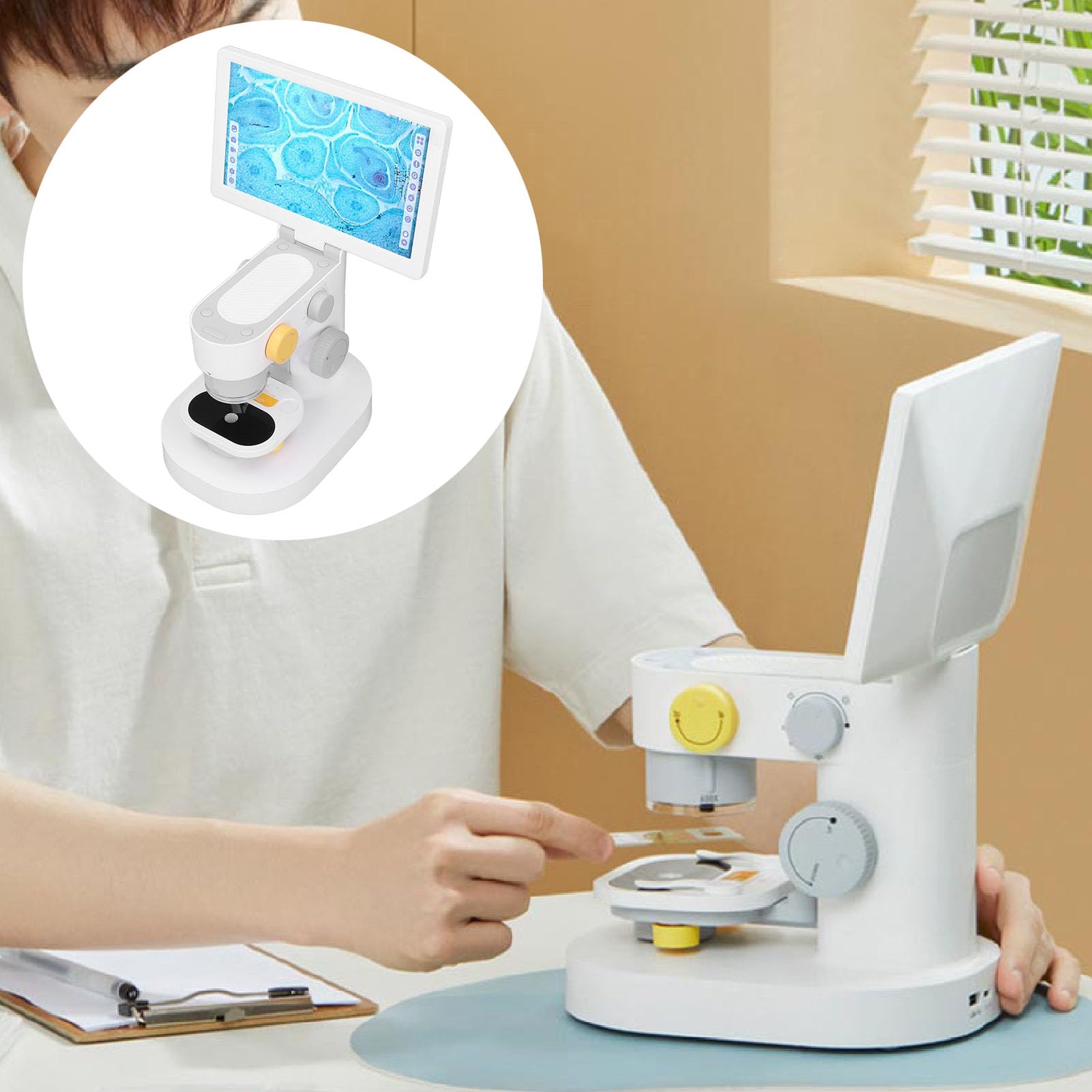 Hyuduo Microscopio Digital, Microscopio Biológico 1080P de 9 Pulgadas con Cuerpo de Aleación de PC ABS, Aumento de 100X a 1200X, Salida Tipo C, Batería de 3500 MAh para Estudio y Observación de