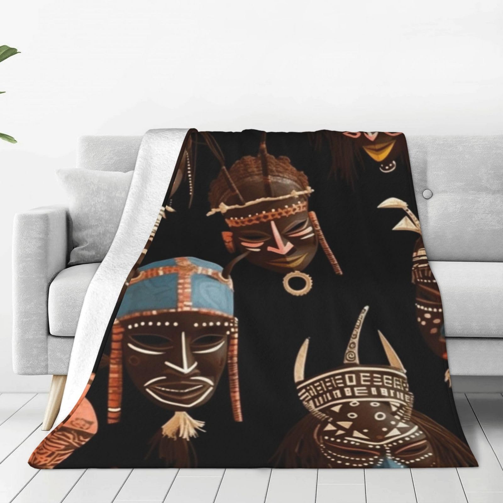 African Ritual Ethnic Tribal Throw Blanket 40"x30" Flannel Fluffy Warm Blanket for Couch, Reversible Plush Blankets for Bed, Comfy Fuzzy Blanket for Sofa, Plush Lightweight-Blankets for All Season