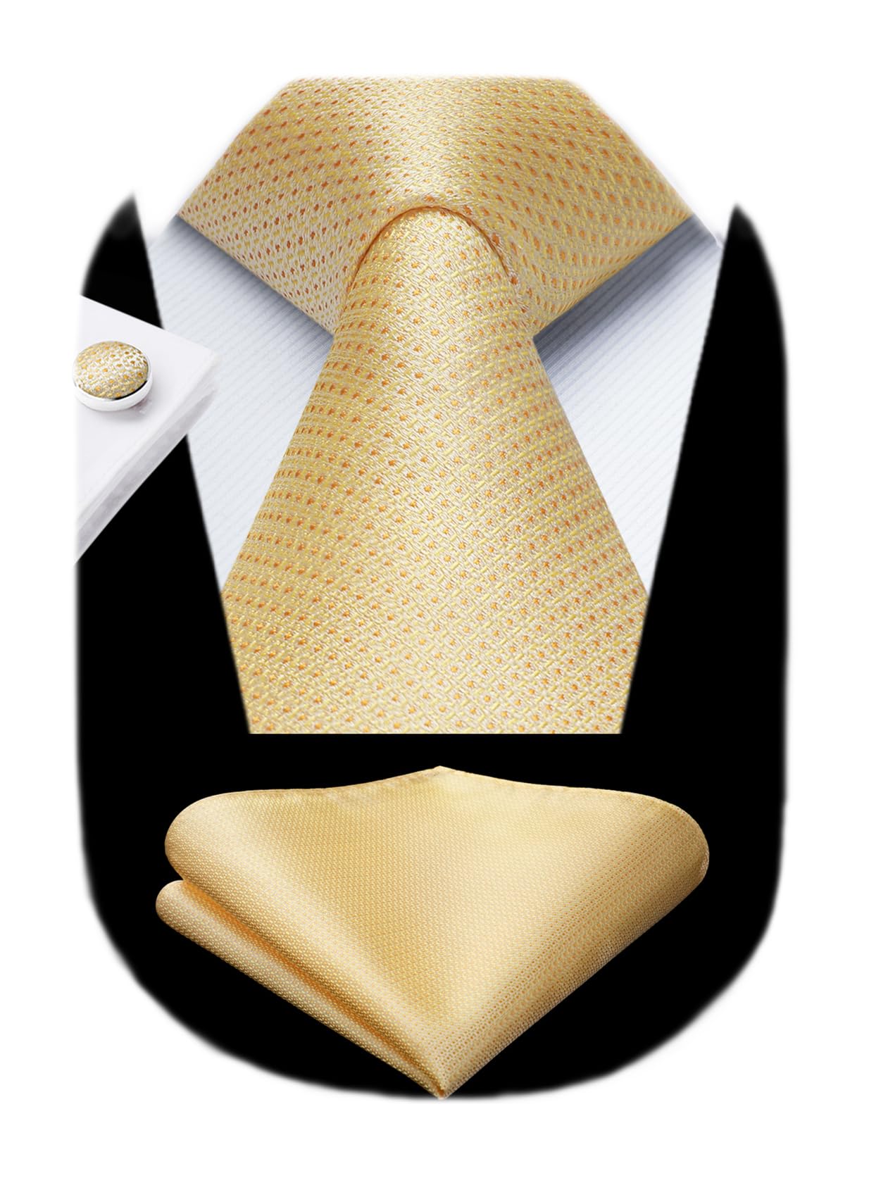 HISDERN Mens Solid Ties Formal Business Woven Tie and Pocket Square Cufflinks Set Classic Silk Satin Necktie Wedding
