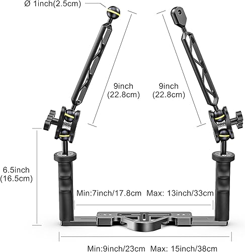 Miniatura 104 de Seafrogs - Brazo de cámara de buceo subacuático de 1 pulgada, abrazadera de bola submarina estándar negra para sistema de luz de fotografía