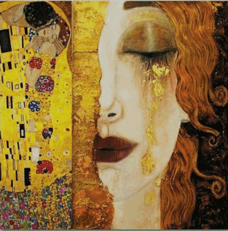 Kit Broderie Point De Croix Klimt Super Big – Kiss And Face – 14 Carats 72x72 Cm – Toile Aida Coton + Fils Inclus