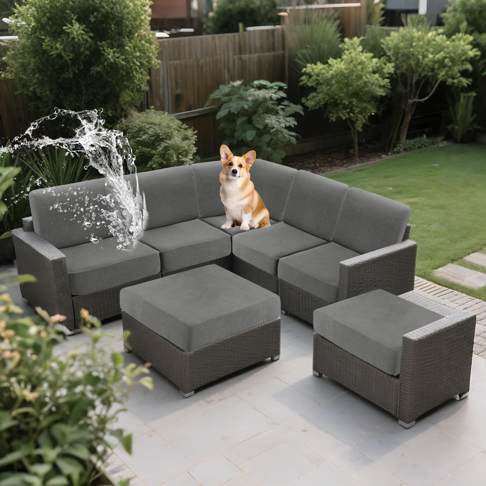 SYLC Outdoor Seat Cushions Covers Stretch, Replacement Upholstery Covers for Outdoor Pallet Rattan Furniture, Washable Bench Cover for Garden Patio (Light grey,Wide 90-130, Deep 70-85cm)