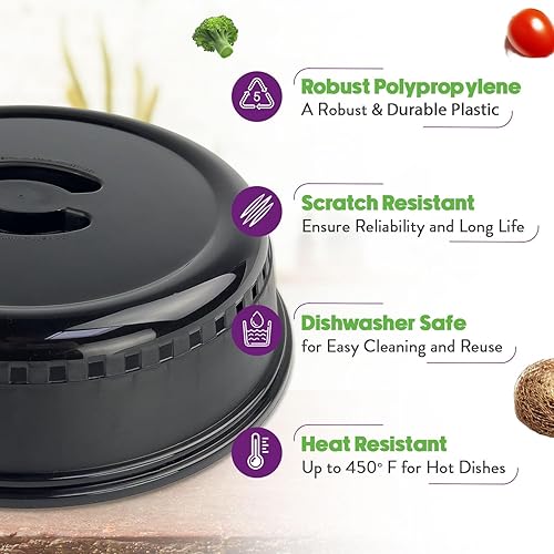 Miniatura 4 de Crisp Cubierta negra para salpicaduras de microondas para alimentos, platos y más, tapa y accesorios a prueba de salpicaduras, duradera y fácil de