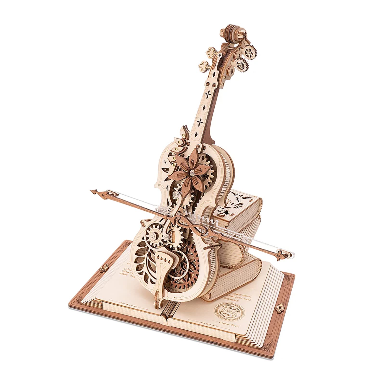 3D-Holzpuzzle, Mechanische Spieluhr Für Magisches Cello, Beweglicher Bogen, Der Die Echte Leistung des Cellos Simuliert, Interessantes Kreatives Spielzeug
