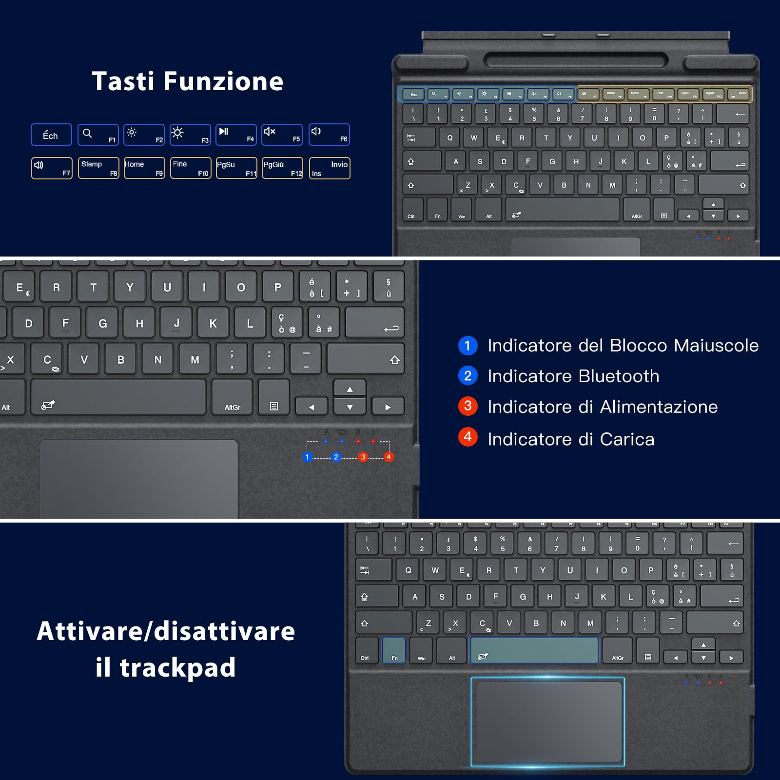 MoKo Tastiera Bluetooth Italiana con Touchpad per Microsoft Surface Pro 11/ Pro 10/ Pro 9/ Pro 8/ Pro X da 13", Layout QWERTY Tastiera Sottile di Type Cover con Portapenna (senza Ricarica), Grigio