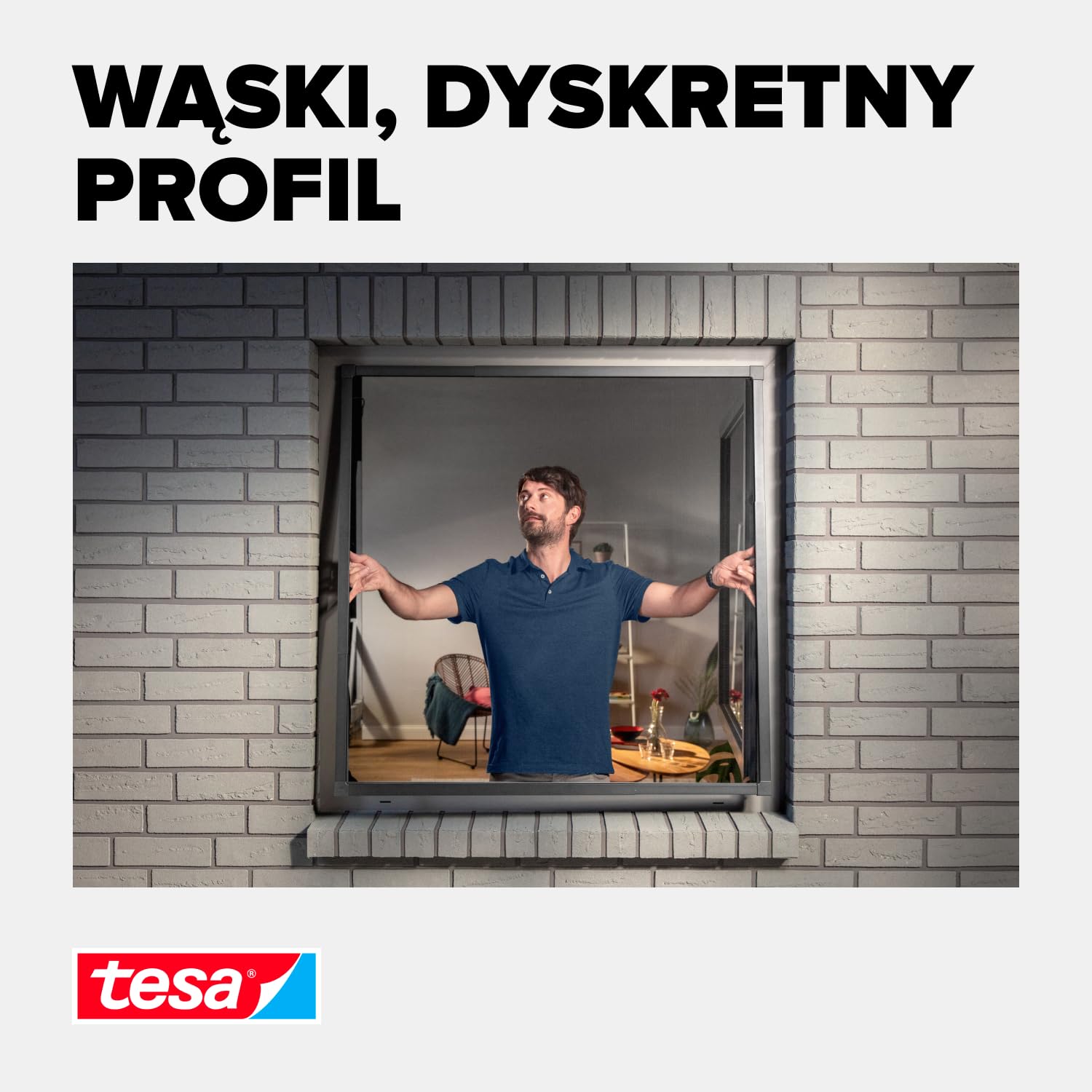 tesa INSECT STOP FALT Aluminum Frame for Windows - składana aluminiowa rama, siatka z regulacją teleskopową - 80 x 80 cm do 140 x 140 cm - antracyt