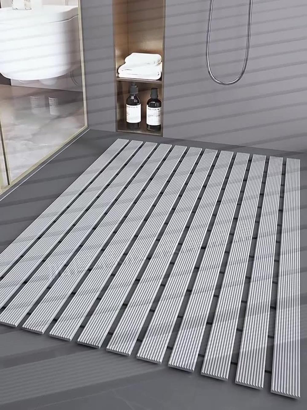 Tarima de baño Indoor & Outdoor Alfombra Ducha Anslizante Alfombrillas De Bañera Alfombra De Ducha Plegable para el Interior de la Bañera Su del Baño (Grigio 61x90cm)