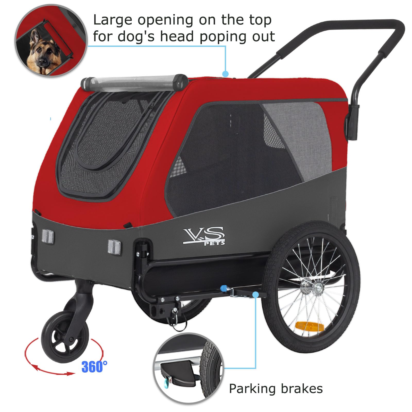 Tiggo VS Pets L Hundeanhänger & Jogger 2-in-1 Hundebuggy, Fahrradanhänger Klappbar,groß ca. 250 Liter Volumen, für Hunde bis 35kg