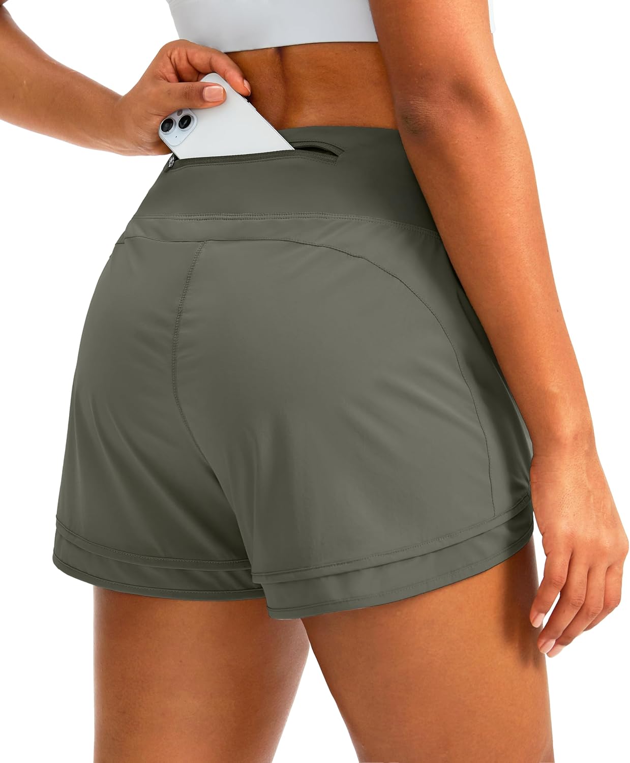 Soothfeel Women's Running Shorts High Waisted Quick-Dry 3 Inch Gym Workout Athletic Shorts for Women with Zipper Pocket