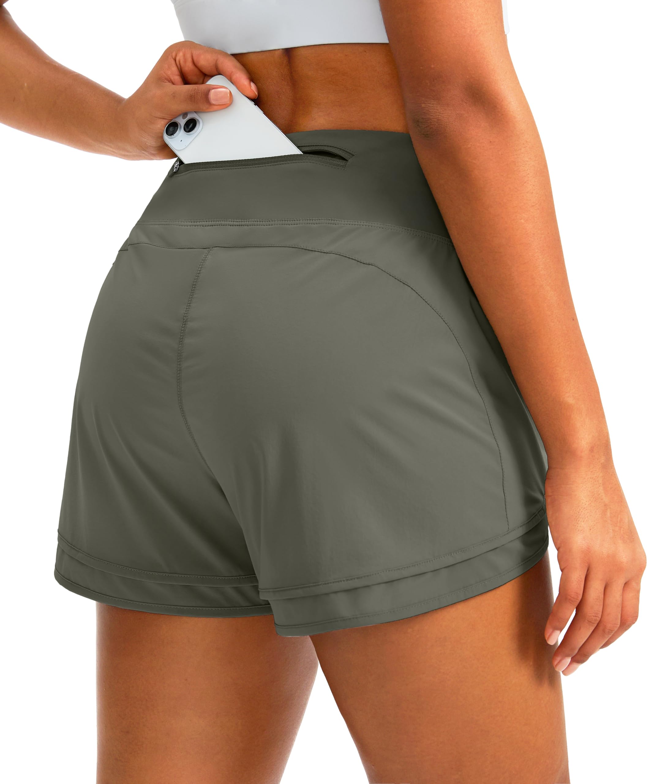 Soothfeel Women's Running Shorts High Waisted Quick-Dry 3 Inch Gym Workout Athletic Shorts for Women with Zipper Pocket