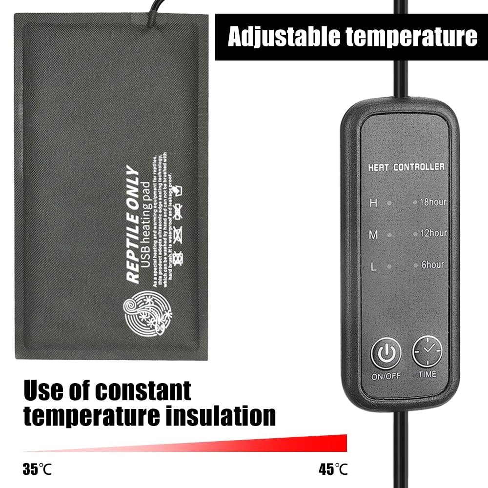 DONGKER Esterilla térmica para reptiles, USB 5 V, alfombrilla térmica para terrario, temperatura de terrario, anfibios, alfombrilla para terrario de serpientes, lagartos, ranas