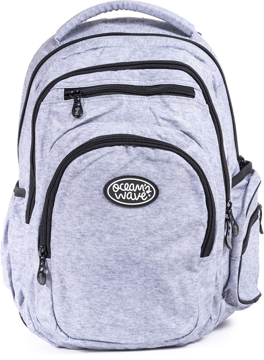Ocean's Wave Mochila Multi Zipper New Black Wave con 5 Cremalleras - 2 Compartimentos Principales con Bolsillo para Portátil Impermeable - Un Bolsillo Frontal y un Bolsillo Lateral con Goma - Ocean’s Wave