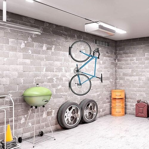 Miniatura 6 de Dirza Soporte de pared para bicicleta con bandeja para neumáticos, estante vertical para almacenamiento de bicicletas para interiores, garaje,