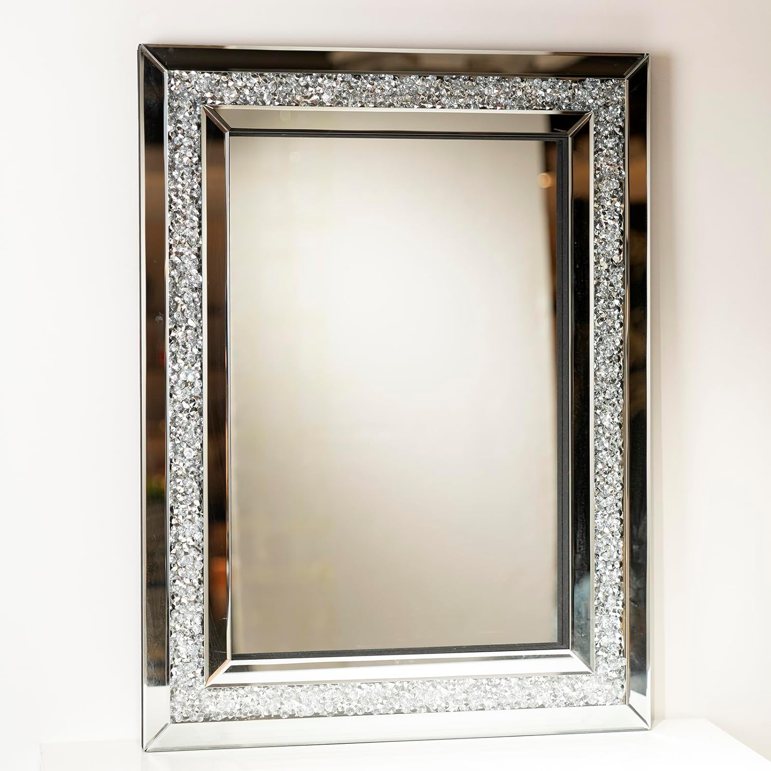 31.5"x23.6" Decorative Crystal Mirrors for Wall Decor Living Room Silver Luxury Modern Mirrored Home Decoration, Big Large Long Mirror Silver