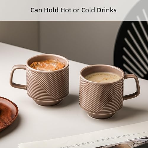 Miniatura 4 de Adewnest Juego de tazas de café apilables 4 tazas de café apilables grandes de 13 onzas de cerámica para capuchino latte - Tazas de té de porcelana
