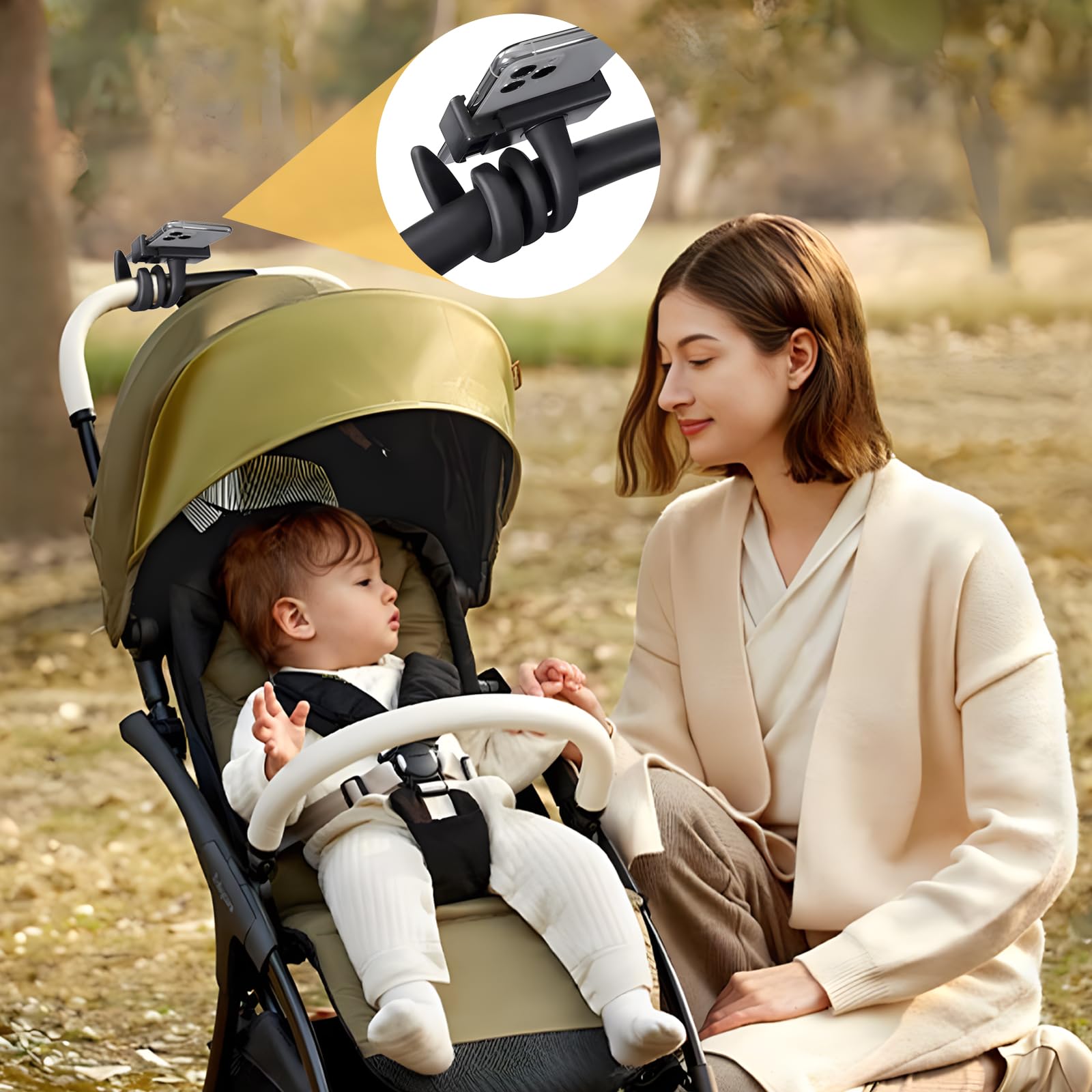 Supporto per Telefono Passeggino, Supporto Cellulare per Passeggino, Accessori per Passeggino con Braccio Flessibile, Ideale per l'Uso a Mani Libere