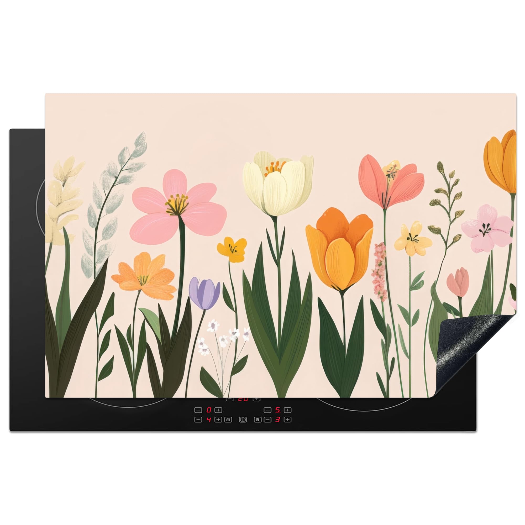 KitchenYeah© Induction Hob Protector Mat 20.5"x31.5" / 80.2x52.2 cm Cooker Top Protectors Cover Ceramic Covers Electric Hobs Vinyl Pastel Shades - Flowers - Illustration — image 1