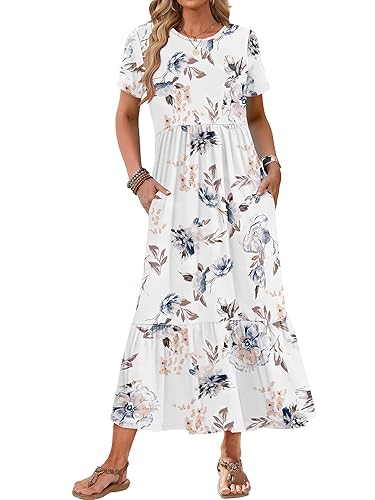 AUSELILY Womens Summer Dresses 2025 Short Sleeve Maxi Dress Crewneck