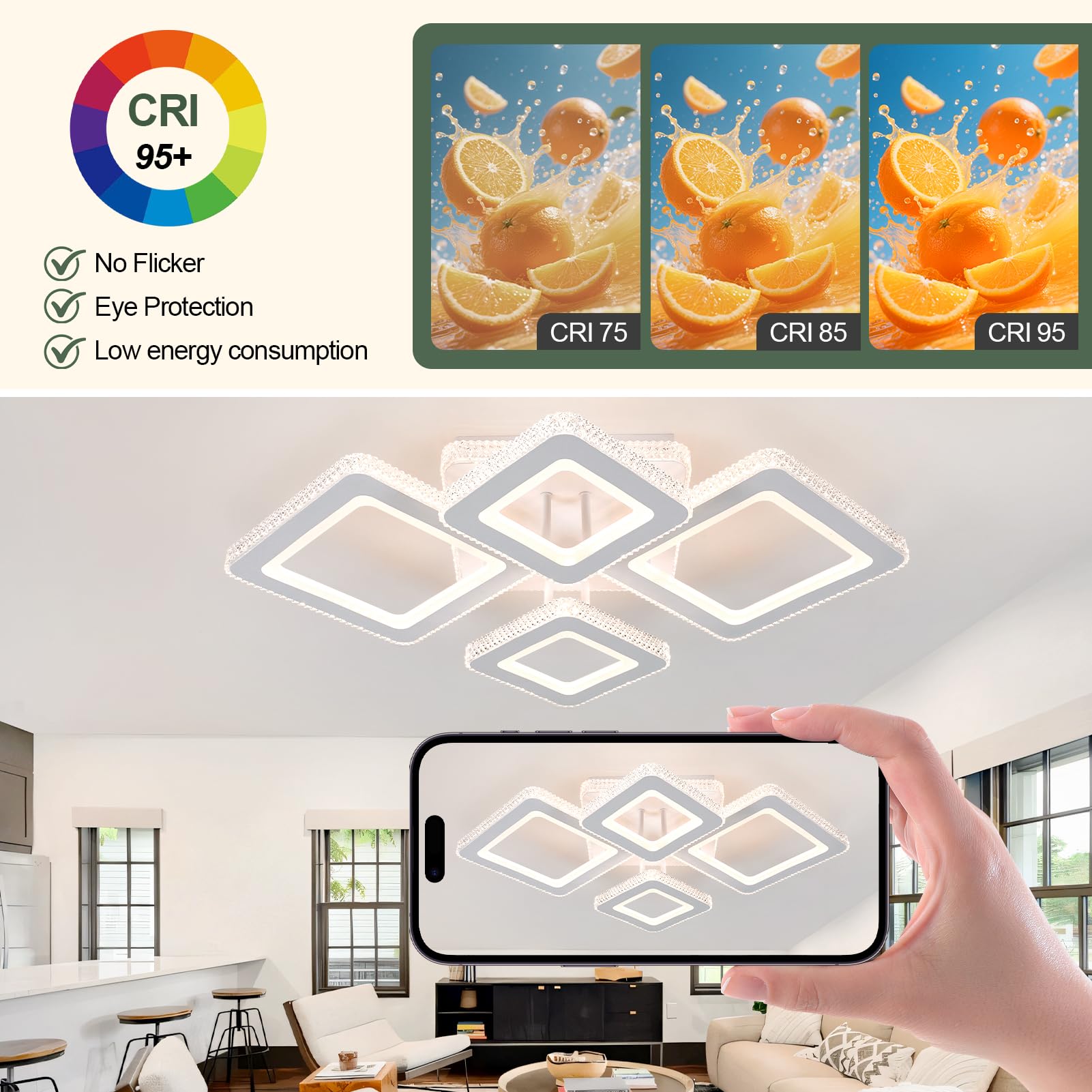 71CM 50W Plafonnier LED, Luminaire Plafonnier 3829LM Télécommandé APP