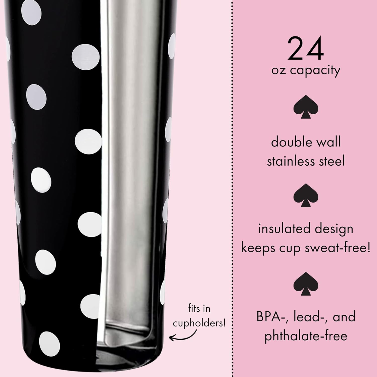 kate spade new york Cute Stainless Steel Mug, 24 Ounce Travel Tumbler, Double Wall Insulated Cup with Lid, Picture Dot (Black/White) - Image 3