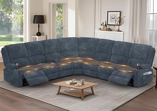 Miniatura 35 de Juego de sofá modular reclinable manual, 7 asientos, sofá modular reclinable esquinero de terciopelo holandés suave, sofá reclinable en forma de L