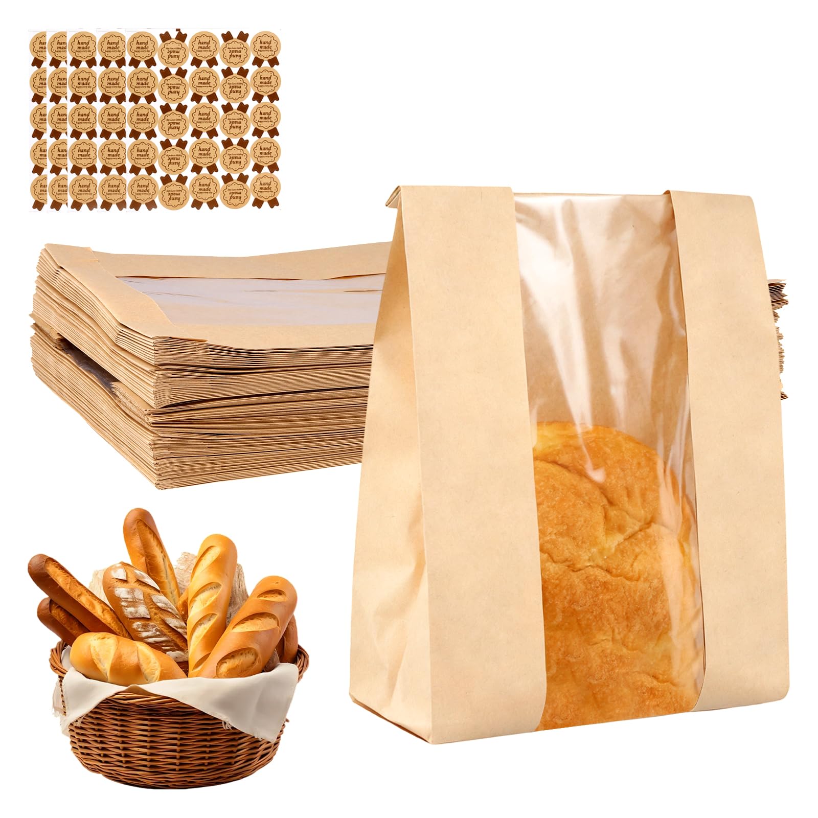 Bolsas de pan de papel kraft con ventana 13.7x8.2x3.5 para almacenamiento de pan casero y dulces