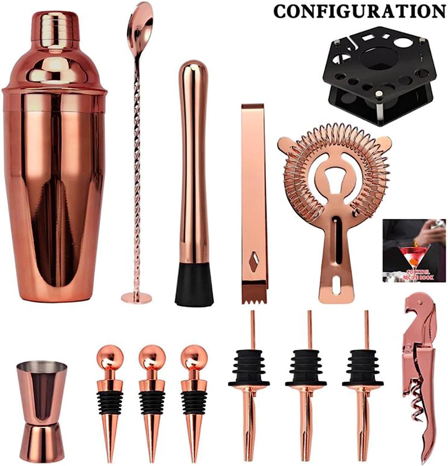 Ensemble de Cocktail Shaker à Cocktail Shaker Kit Kit De Barman 750 Ml 14 Pièces Ensemble De Fabrication De Cocktails En Acier Inoxydable Avec Support Rotatif Shaker Cocktail Kit Shaker Cocktail Set(G