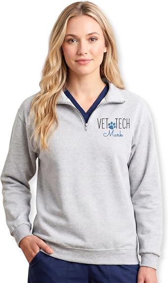 Custom Vet Tech Embroidered Quarter Zip Sweatshirt Technician Gift, Animal Doctor Uniform, Vet Tech Week Outfit Multicolor