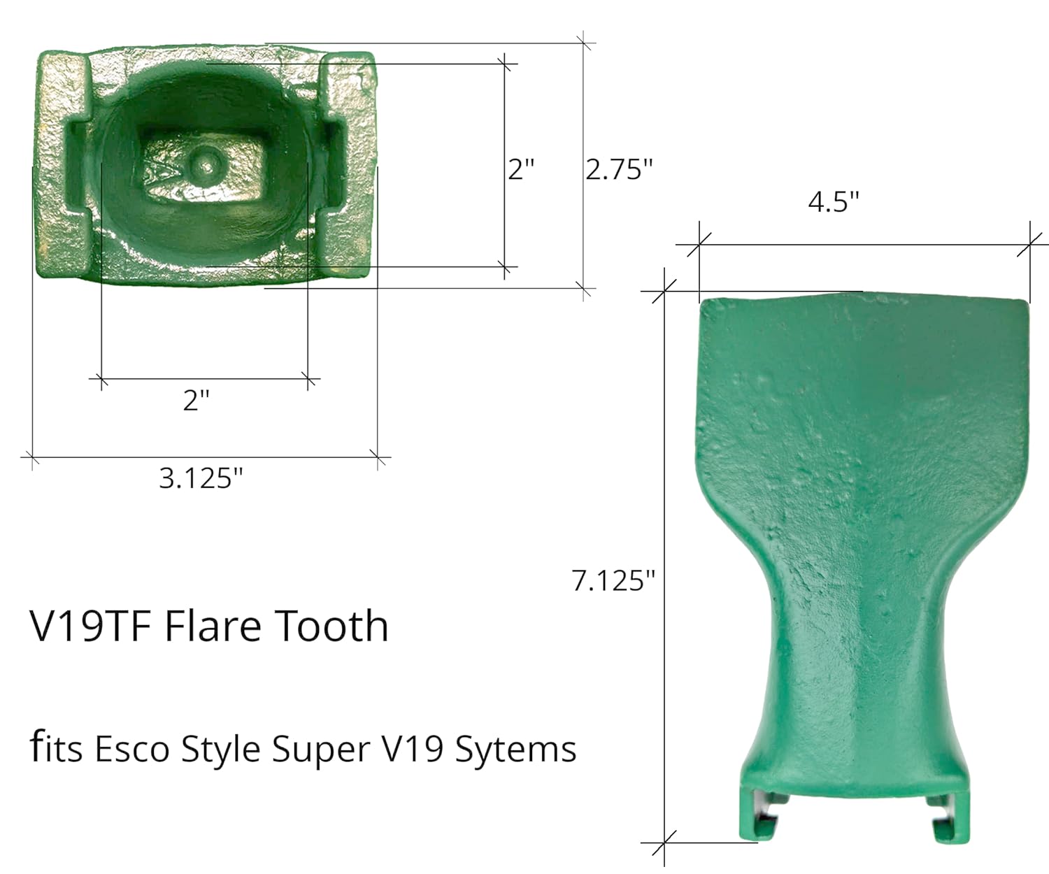Excavator Bucket Flare Tooth - V19TF - fits Super V19 Style Shanks (Tooth Only)