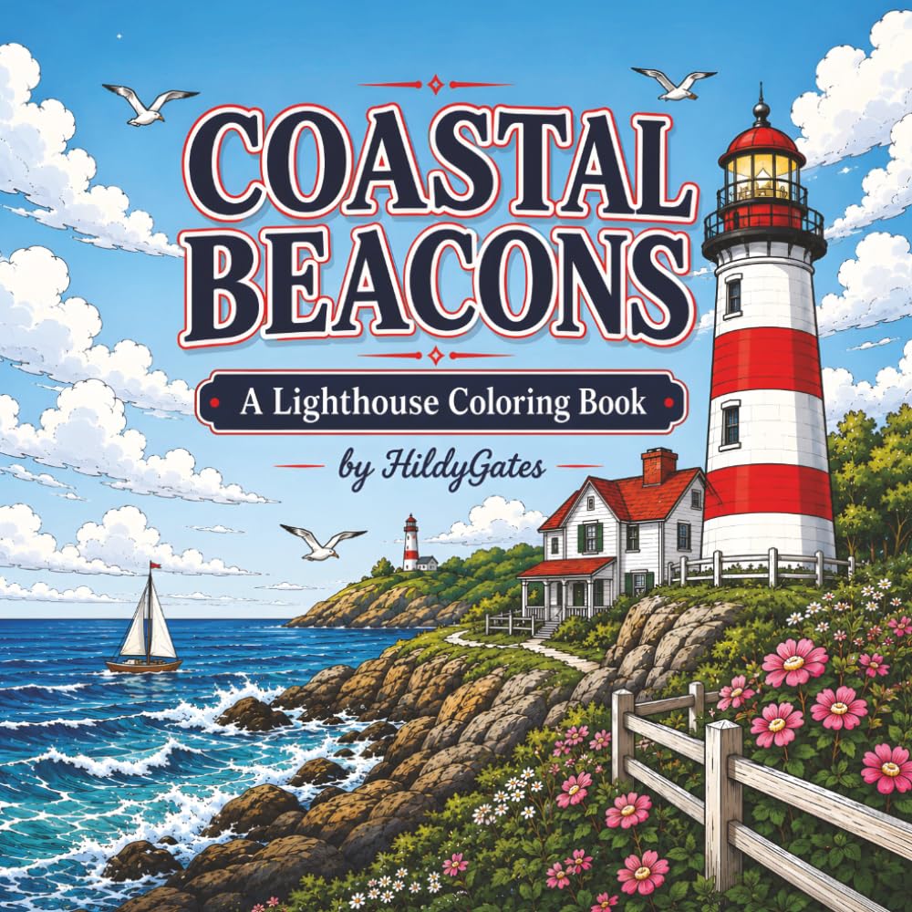 Coastal Beacons: A Lighthouse Coloring Book of Seaside Scenes, Tower Views, and Lighthouse Interiors