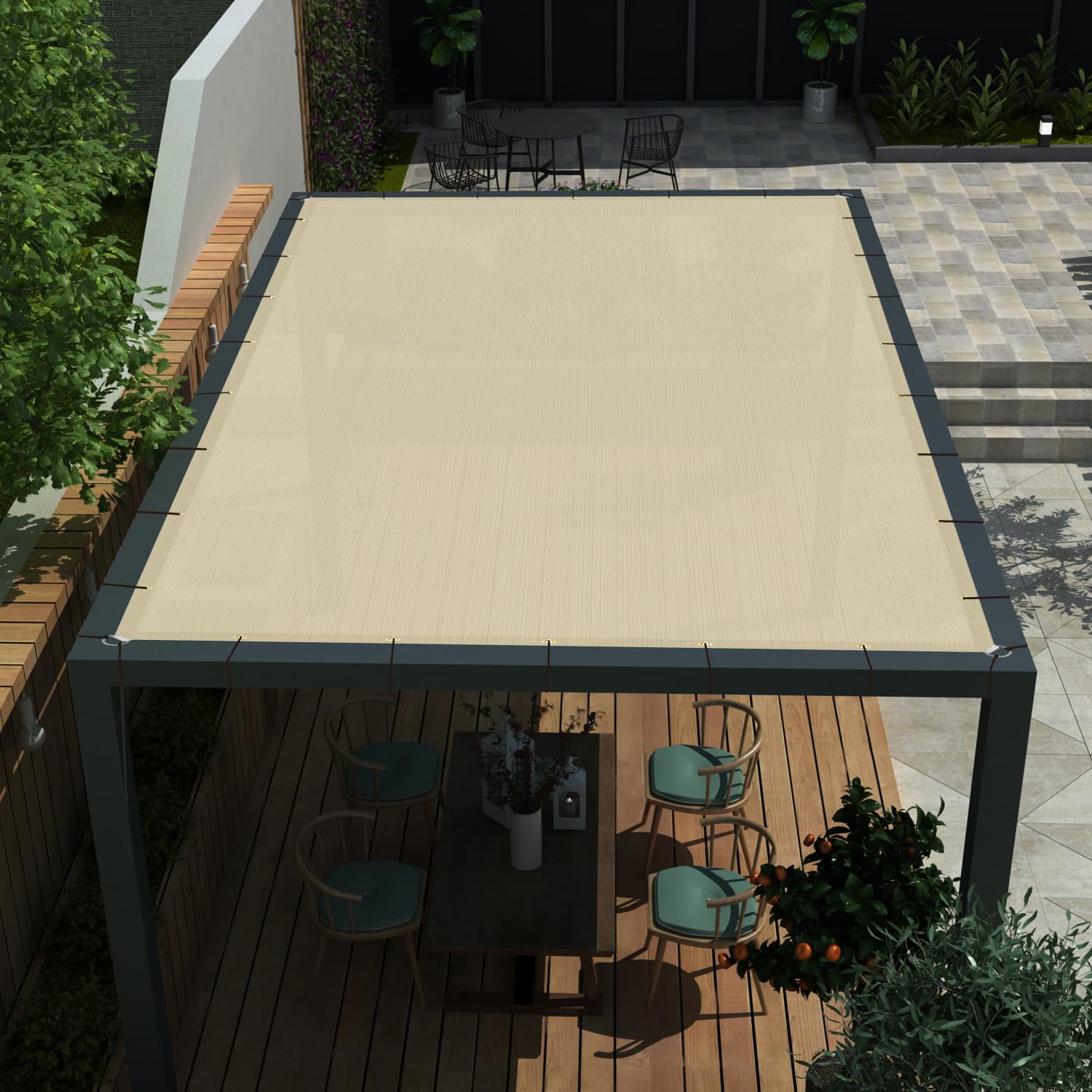 ECOOPTS 16'x19' Sun Shade Sail Straight Edge Sun Shade Canopy with Grommets UV Block Shade Cover for Outdoor Pergola Patio Backyard Garden (Beige)