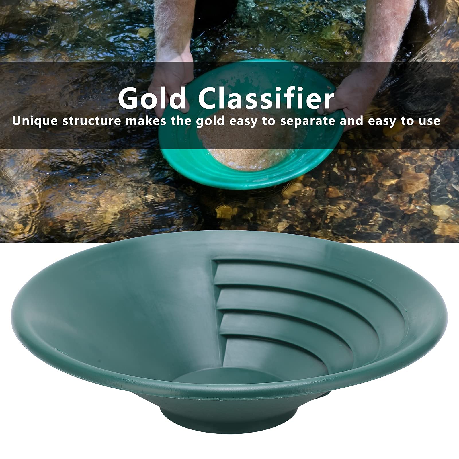 Walfront Sartén de Oro de plástico Verde de 260 mm Kit de Lavado de Oro Manual Sartén de Lavado de Oro Sartenes de Oro para minería de Oro