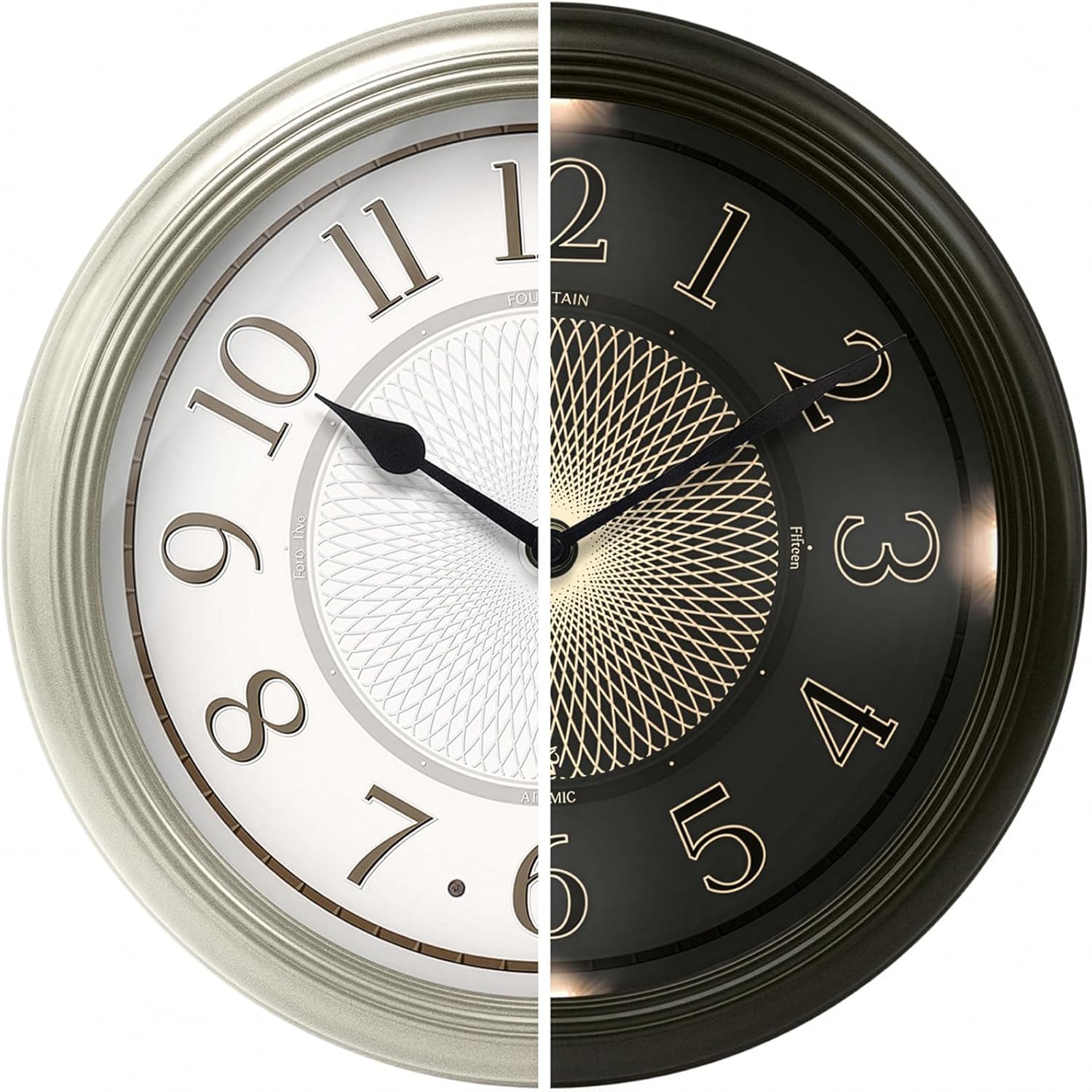 12.6" Galaxy Luminous Atomic Wall Clock with Night Light, Illuminated Wall Clock with Smart Sensor to Turn On/Off LED Lights, Morning Silver Finish