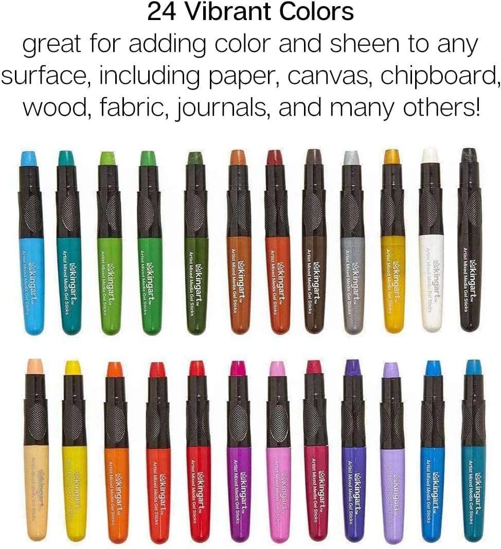 KINGART GEL STICK Set, Artist Pigment Crayons, 24 Unique Colors, Water Soluble, Creamy, and Odorless, Use on Paper, Wood, Canvas and more