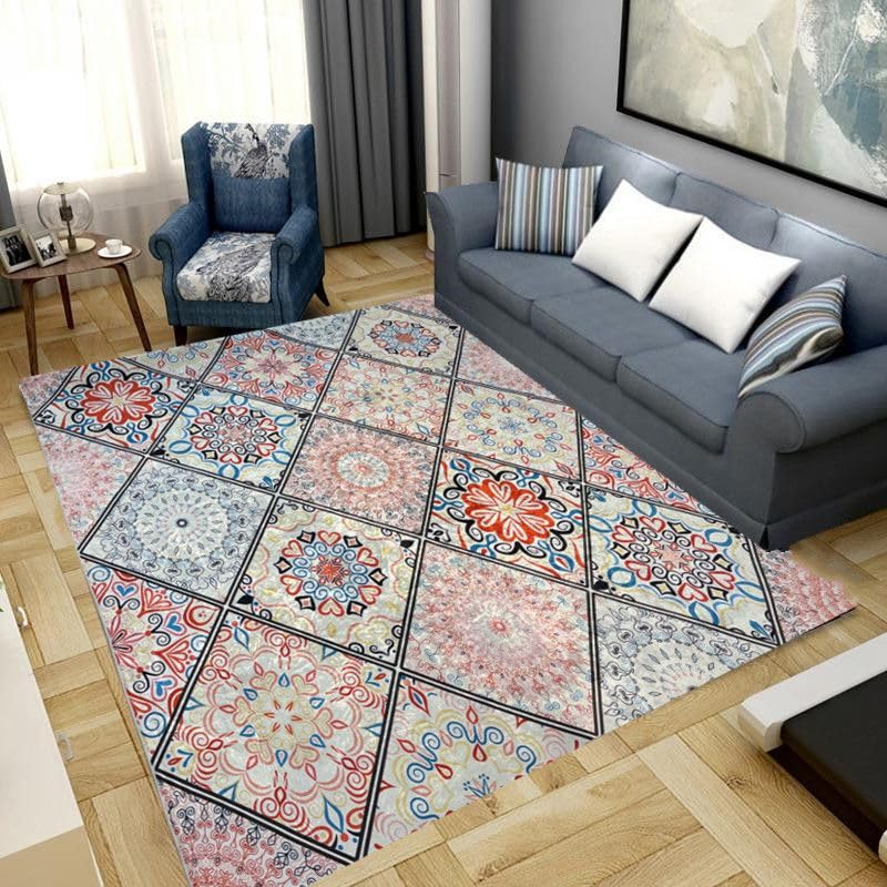 BESCH Alfombra Grande 150x200cm para Salón de Pelo Corto Moderno con Base Antideslizante, Alfombras de Decoración Suave, Resistente, Lavable para Habitación, Dormitorio y Comedor (Azulejo Marroquies)