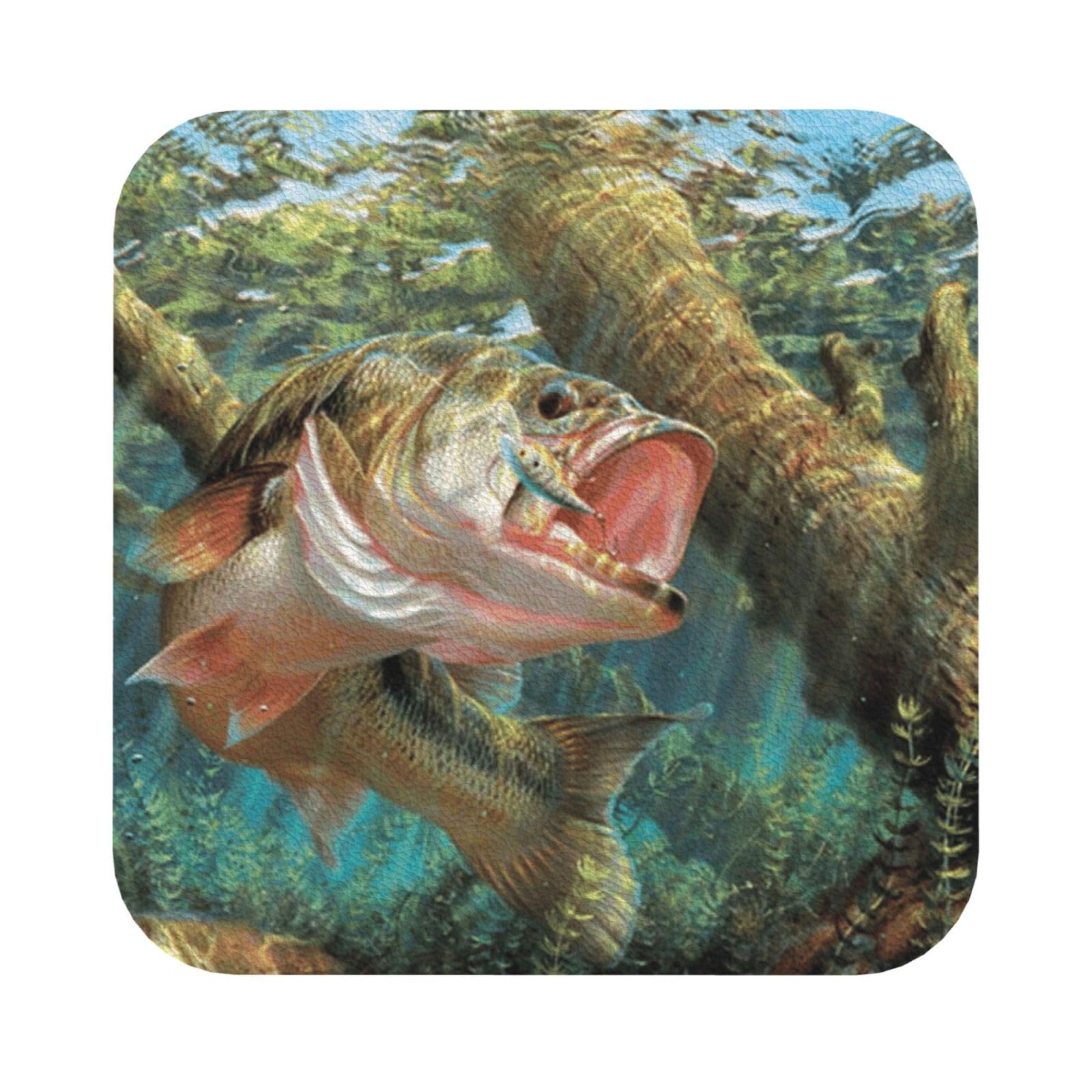 fish PU Leather Coasters Set of 6 Square Drink Coasters